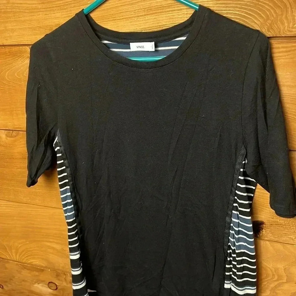 Vince womens short sleeve top black white striped casual soft lightweight Sm Y2K - Picture 7 of 7